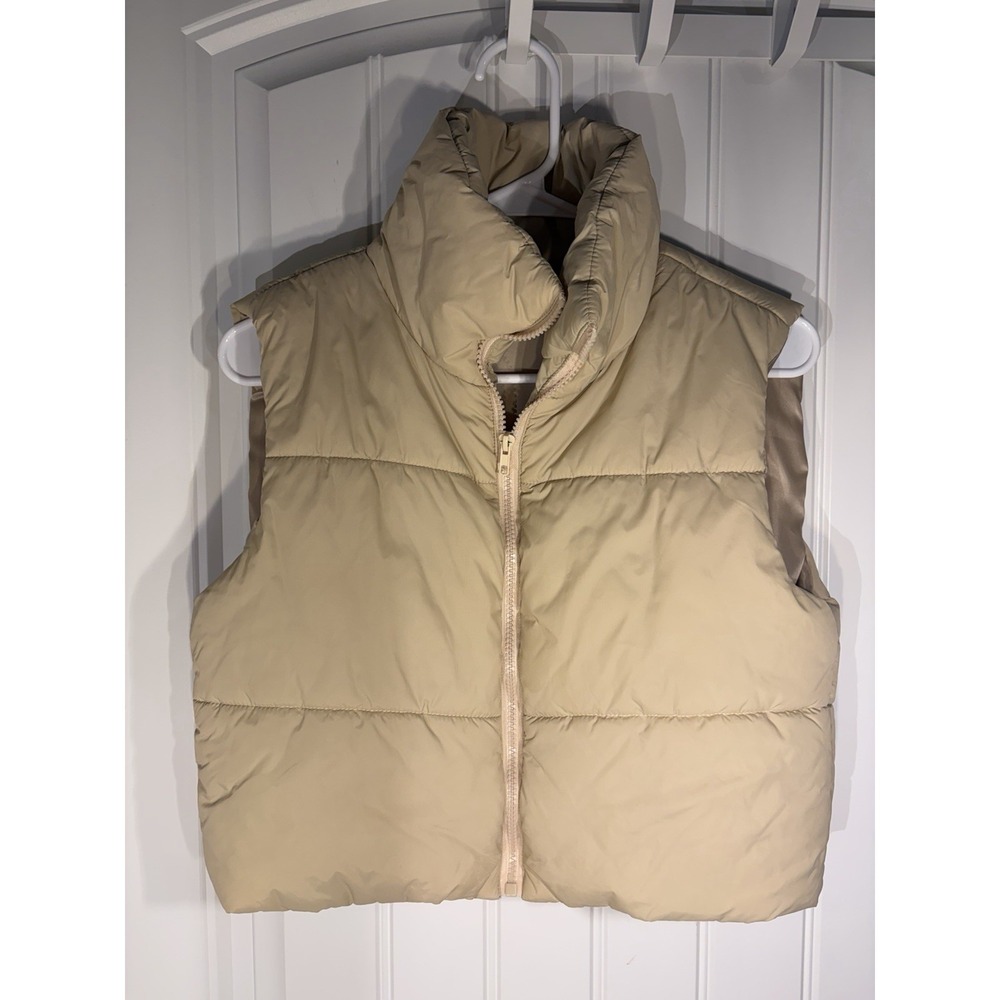 SHEIN Beige Puffer Vest Small Cropped Zip Up Lightweight Neutral Fall Jacket